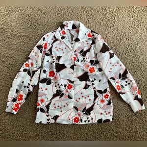 Genuine Vintage 70’s Long Sleeved Button Down Floral Shirt, Dagger Collar, L-XL